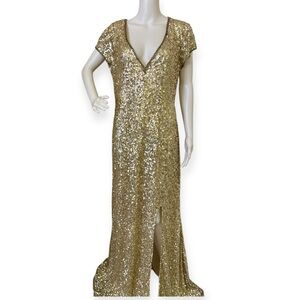 Primavera Couture Elegant Gold Sequin Evening Gown